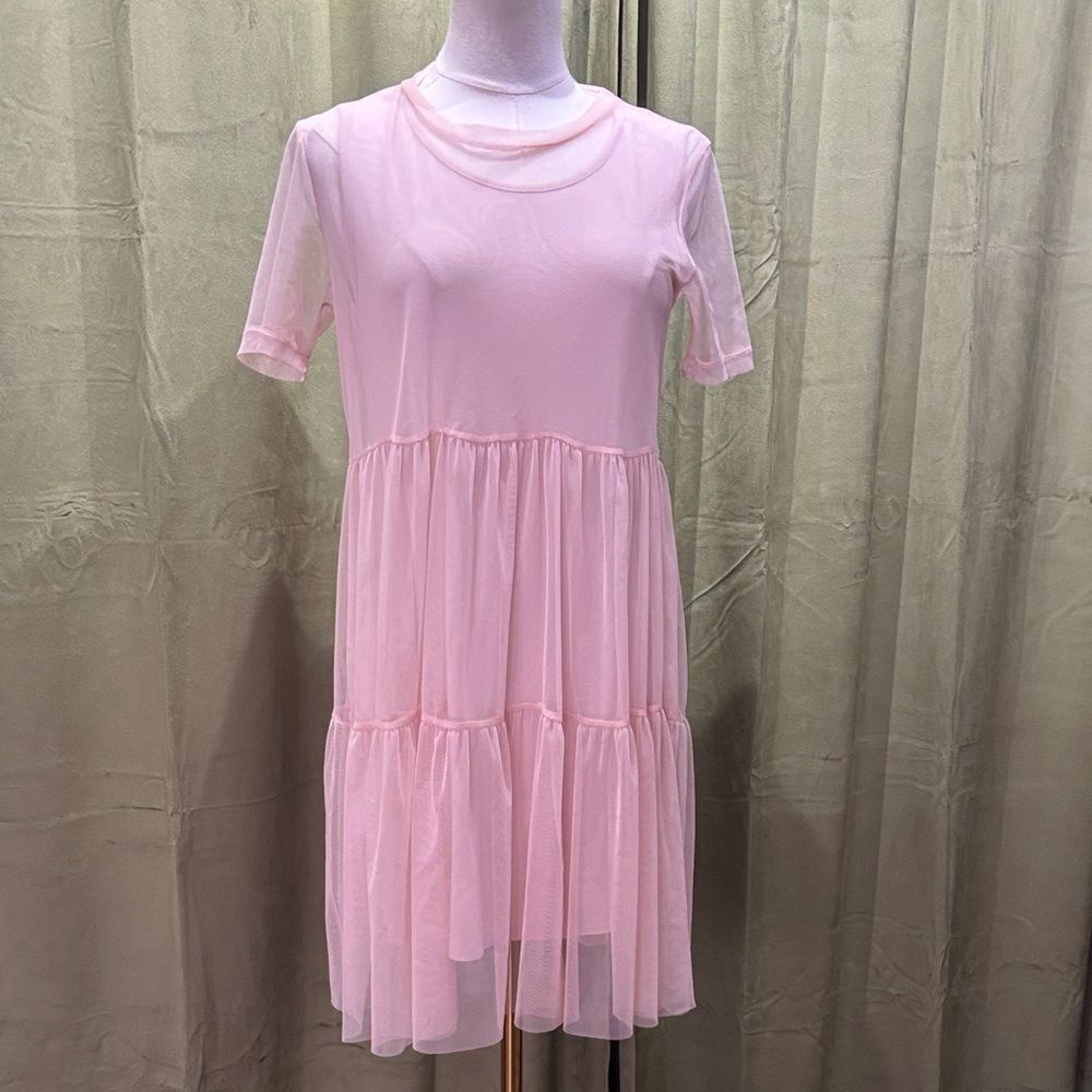 M Milano baby pink mesh 2 pc dress, S